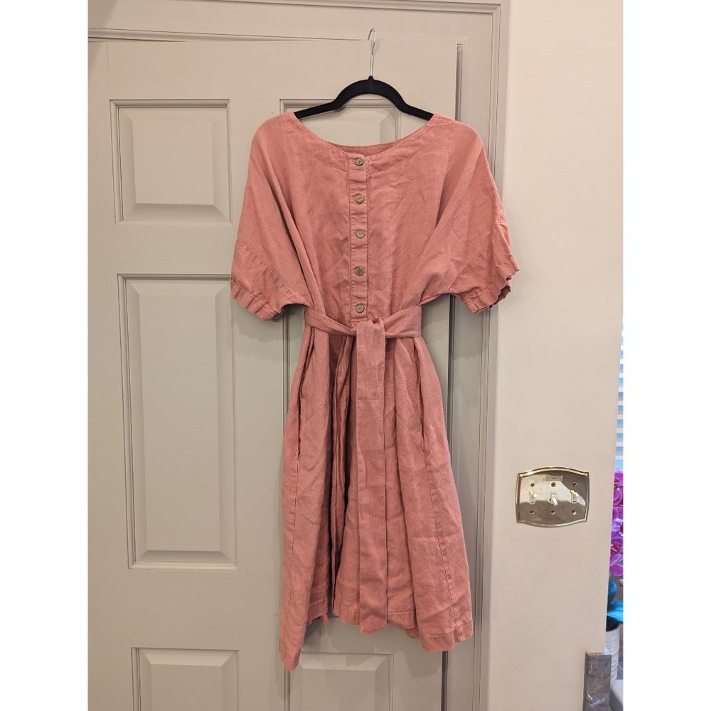 notPERFECTLINEN Oversize Drop Shoulder Midi Dress in Salmon Blush